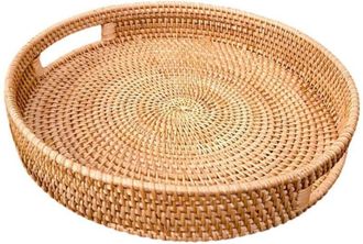OEM Plato De Servicio - Rotin Natural - 30 Cm De Di&aacute;metro - 5 Cm De Altura - Asas Integradas - Para Interior Sal&oacute;n Dormitorio Ba&ntilde;o - 1 Unidad