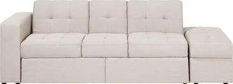 Beliani Sof&aacute; Cama Seccional Beige Con Almacenamiento Otomana Cajones Extra&iacute;bles Click Clack Portavasos Falster