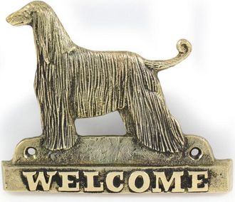 OEM Lebrel Afgano: Cartel Para Puerta Con Un Perro, Placa De Bienvenida De Lat&oacute;n, Cartel Exclusivo Con La Palabra Bienvenido De Art-dog