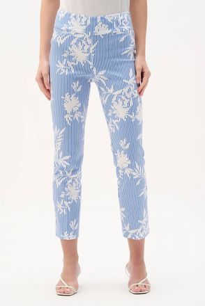 Joseph Ribkoff Striped Floral Straight Leg Pant In Vanilla/blue