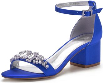 Generic Wedding Shoes Bridal Block Heel Wedding Low Sandals Open Toe Bridal Heels Satin Prom Party Dress Pumps 5.5Cm,Blue,10 UK