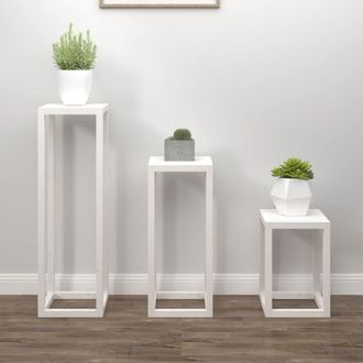 Berkfield Home 3 Piece Plant Stand Set White Solid Wood Pine