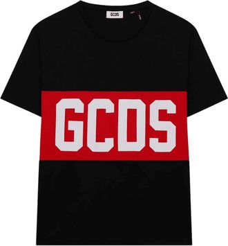 GCDS Logo Band Katoenen T-Shirt Klassieke Pasvorm - Heren - T-shirts - Zwart - XL - Katoen - Tops