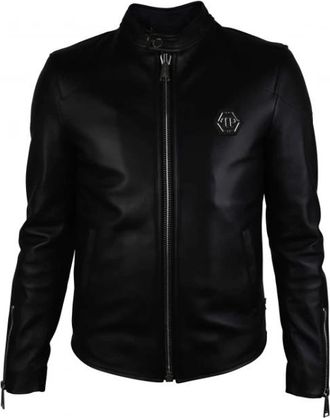 Philipp Plein Heren, Jassen, Zwart, Maat: S Leer