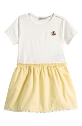 Moncler Kids Logo Patch Colorblock Jersey Dress in White/Yellow at Nordstrom, Size 18-24M