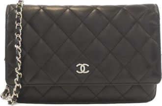 Chanel Black Bordeaux Leather Chain/Shoulder Wallet (Pre-Owned)