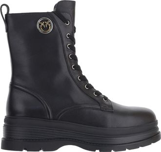 Pinko Black Chunky Sole Lace-Up Leather Boots