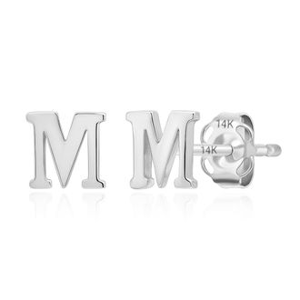 MAX + STONE 14k Yellow or White Gold Small Script Initial Letter Stud Earrings