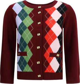 Ganni Womens Argyle Knit Cardigan - Dark Red Merino - Size Small