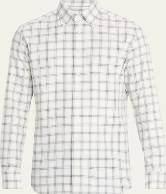 Bergdorf Goodman Mens Cotton-Cashmere Windowpane Classic Fit Button-Down Shirt