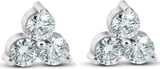 Pompeii3 1ct Lab Grown Diamond 3 Stone Studs Womens Earrings 14K White Gold