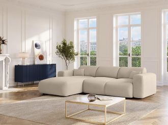 Vente-Unique Grande divano letto angolo a sinistra in Tessuto chin&eacute; Beige - POGNI della Maison C&eacute;phy