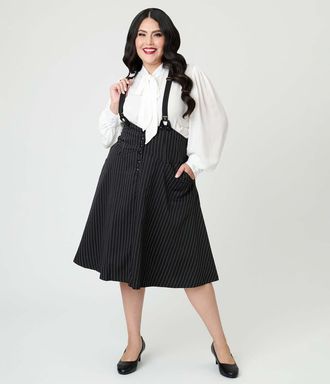 Unique Vintage Plus Size 1950s Suspender Swing Skirt in Black & White at Nordstrom, Size 1X
