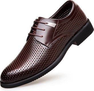 Generic Dress Shoes for Men Lace Up Burnish Round Toe Breathable Derby Shoes Leather Anti-Slip Non Slip Resistant Business(Brown,8.5 UK)