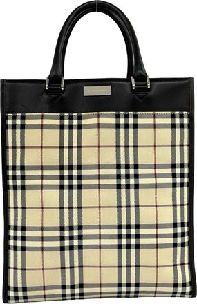 Burberry Beige Brown Canvas Leather Handbag Tote Bag (Pre-Owned)