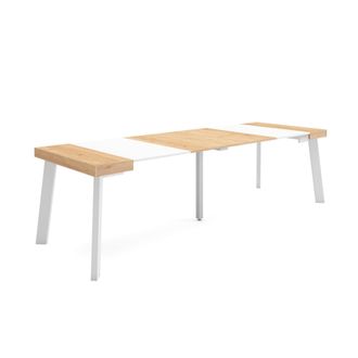 Skraut Home Mesa Consola Extensible, Mesa Comedor Plegable, 260, Para 12 Comensales, Patas De Madera, Estilo Moderno, Roble Y Blanco - Skraut Home