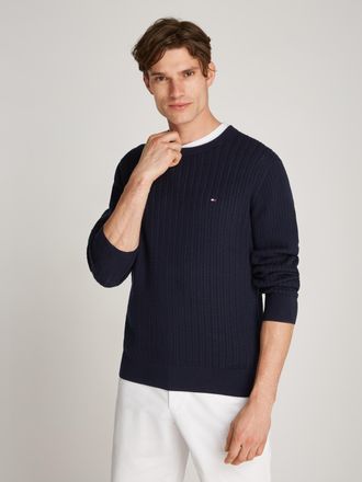 Tommy Hilfiger Strickpullover TOMMY HILFIGER HERRINGBONE STRUCTURE C NK, Herren, Gr. M, blau (desert sky), Strick, Obermaterial: 100% Baumwolle, unifarben, regular f
