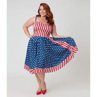 Unique Vintage Plus Size 1960s Rye Swing Skirt in Blue W/Star Print at Nordstrom, Size 2X