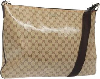 Gucci Pre-owned Cross Body Bags, female, Beige, Size: ONE SIZE Pre-owned Gg Crystal Coated Canvas Shoulder Bag