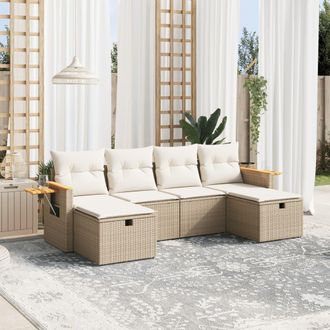 vidaXL Juego De Sof&aacute;s Jard&iacute;n Con Cojines 6 Pzas Rat&aacute;n Sint&eacute;tico Beige Vidaxl