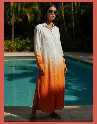 Nooki Design Womens Kendall Dip Dye Shirt Dress - Orange - Size: 10/8