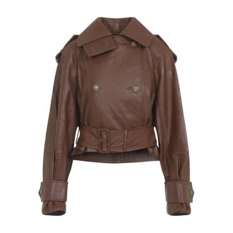 Zimmermann Leather Jackets, female, Brown, S, Brown Leather Coat Aw25