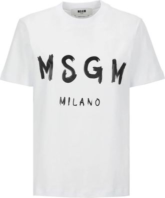 Msgm Katoenen T-shirt met Contrasterende Print - Dames - T-shirts - Wit - M - Katoen - Tops