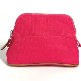 Herm&egrave;s Bolide Pink Leather Canvas Pouch Wash Bag (Pre-Owned)
