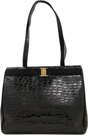 Ferragamo Pre-owned Embossed Leather Tote Bag - Dames - Vintage Schoudertas - Zwart - ONE Size - Leer - Vintage