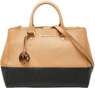 Michael Kors Beige Black Leather Shoulder Bag Tote Bag (Pre-Owned)