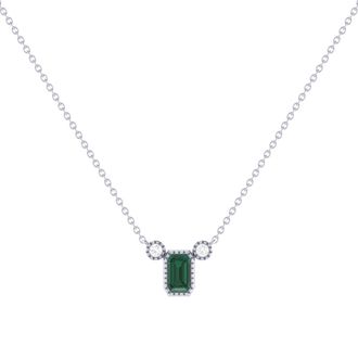 LuvMyJewelry Emerald Cut Emerald & Diamond Birthstone Necklace in 14K Gold