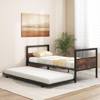 Costway Costway - Letto Singolo 90 x 200 cm, Struttura Letto Estraibile con Ruote Testiera e Pediera, Gambe Pieghevoli e Supporto a Doghe in Metallo, Telaio