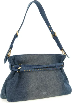 Pinko Studded Denim Shoulder Bag - Blue