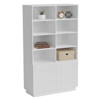 Dmora Librer&iacute;a Miniato, Estanter&iacute;a Con Compartimentos Abiertos Y Dos Puertas, Dise&ntilde;o Moderno Y Minimalista, 172x40 H100 Cm, Color Blanco