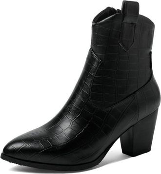 Generic Womens Pointed Toe Block Heel Cowboy Boots,Retro Western-Style,Black,5.5 UK