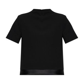 Jil Sander Round-neck Knitwear, female, Black, Size: XL Wool Top with Short Sleeves