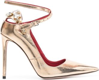 HARDOT 115mm metallic ankle-strap pumps - women - Calf Leather/Calf Leather/Calf Leather - 38 - Gold