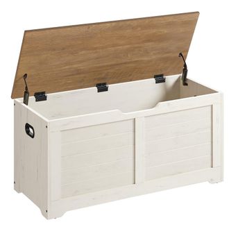 Vasagle Banco almacenaje de madera color blanco y marr&oacute;n