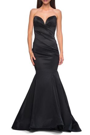 La Femme Mermaid Stretch Mikado Evening Dress with Illusion Back in Black at Nordstrom, Size 10