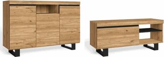 Skraut Home Skraut Home - Set Naturale Sal&oacute;n Comedor Con Patas, Mueble Auxiliar, Buffet-mueble Tv 120cm Roble Negro N&oacute;rdico