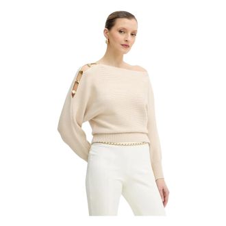 Guess Jamia Rondhals Gebreide Trui - Dames - Ronde hals truien - Beige - L - Polyester - Truien & Vesten