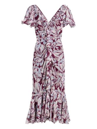 Cinq &agrave; Sept ruffled tulip midi dress - women - Polyester - 10 - Purple