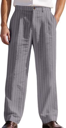 Generic Casual Trousers for Men Mens Slim Striped Casual Tapered Pant Pinstripe Wrinkle Suit Pant Lightweight Business Dress Trousers(Grey,L)