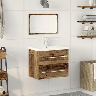 Berkfield Home Bathroom Sink Cabinet with Built-in Basin Old Wood Engineered Wood in Brown