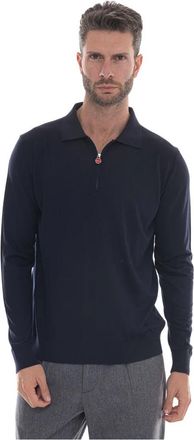 Kiton Polo shirt met lange mouwen en halve rits - Heren - Polos - Blauw - M - Tops