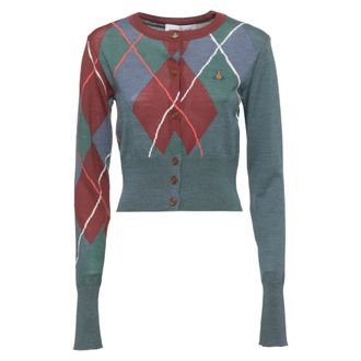 Vivienne Westwood Truien & Vesten, Dames, Veelkleurig, XS, Katoen, Argyle Cropped Cardigan