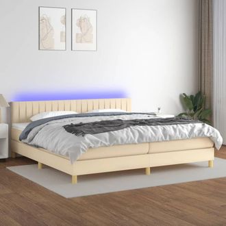 vidaXL Vidaxl - Cama Box Spring Con Colch&oacute;n Y Led Tela Crema 200x200 Cm