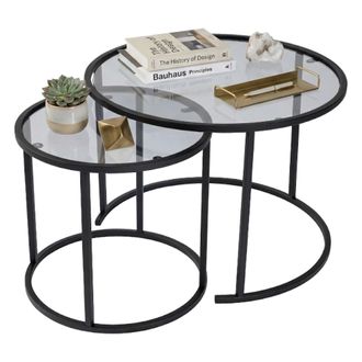 Dmora Mesa De Centro Vetusta, Modular, Forma Redonda, Tono De Superficie Ahumado, 42x42x39h Cm Negro