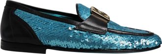Dolce & Gabbana Blue Sequined Loafers Formal Dress Mens Shoes