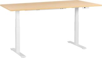 Beliani Escritorio De Altura Regulable El&eacute;ctrico Moderno Patas Cuadradas 180 X 72 Cm Tablero Marr&oacute;n Claro Base Blanca Destines